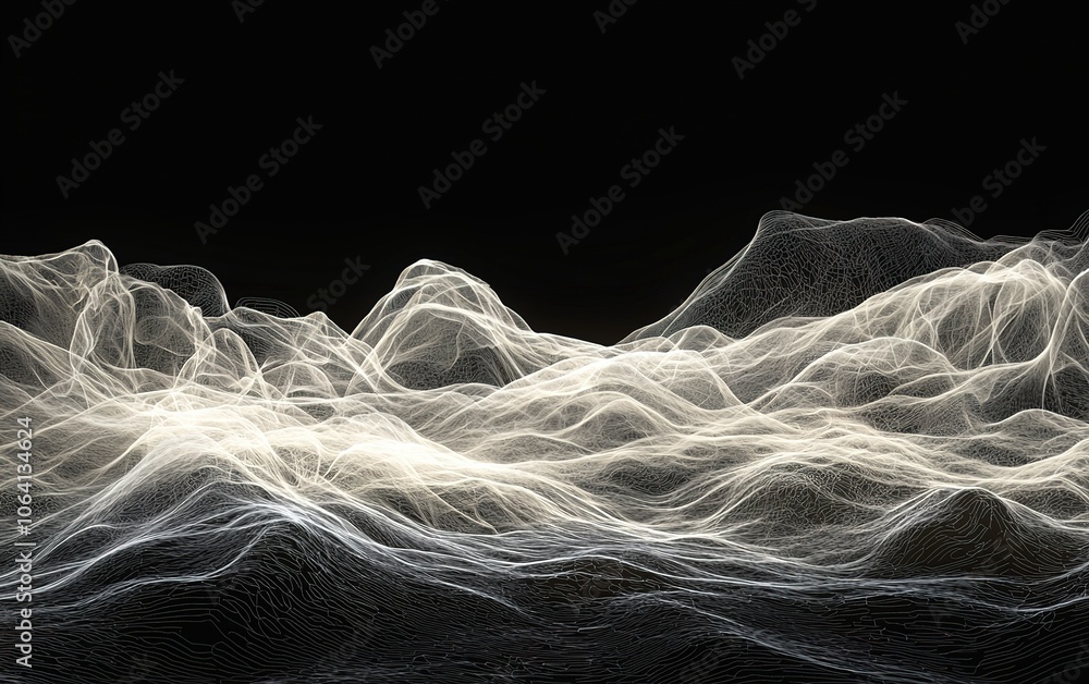 Aufkleber abstract representation of flowing waves and ridges in a dark environment with luminous lines showca