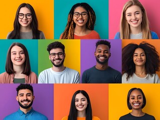 Collage of portraits and faces of smiling multiracial group