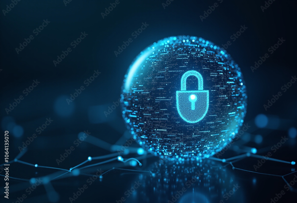 Poster data protection rendered holographic sphere advanced design technology secure data management privac