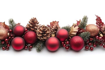 A festive border of red and gold Christmas ornaments.