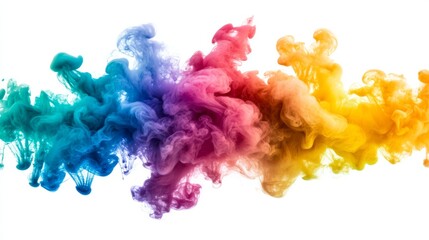 Abstract colorful ink swirls in water on white background.