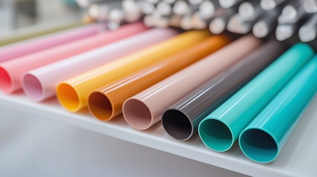 Machinery in a large-scale factory setting extruding plastic in long, colorful sheets, with precision and high-quality details.