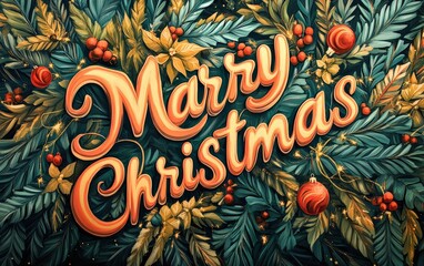 text "Marry Christmas" on christmas background 