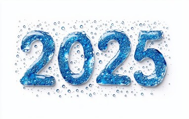 2025 Water Drops Number "2025" created with a pattern of water droplets, adding a fresh and wet look on a white background.