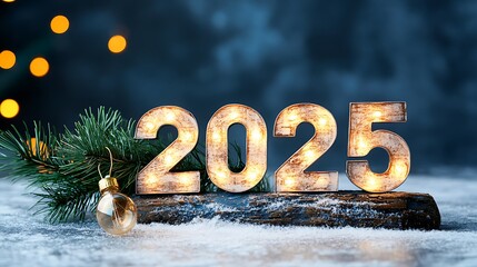 A beautifully crafted illuminated "2025" sign featuring a classic design and elegant light bulbs, perfect for adding a touch of charm to any space.
