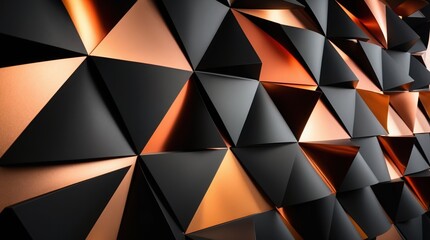 Obraz premium Modern geometric wall design featuring angular black and copper triangular panels