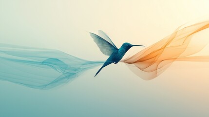 Naklejka premium Hummingbird in flight with blue-yellow wing smoke