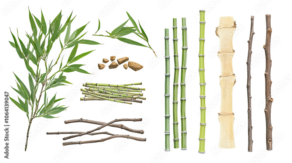 Poster bamboo art displaying different types of bamboo plants generative ai