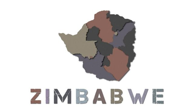 Zimbabwe map with paper regions. Animated country map growing from regions and title letters falling down. Superb 4k animation.