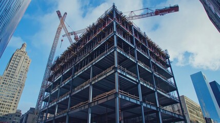 Fototapeta premium A large building under construction with a crane in the background