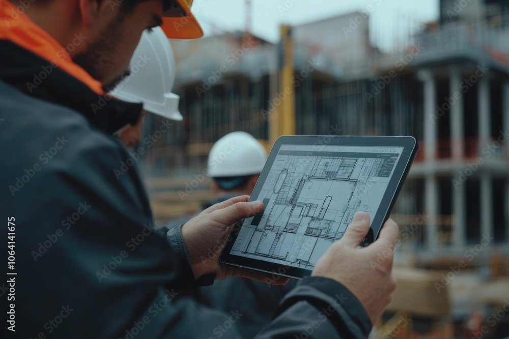 Poster everyone needs to be on the same page. shot of a group of architects using a digital tablet at a bui