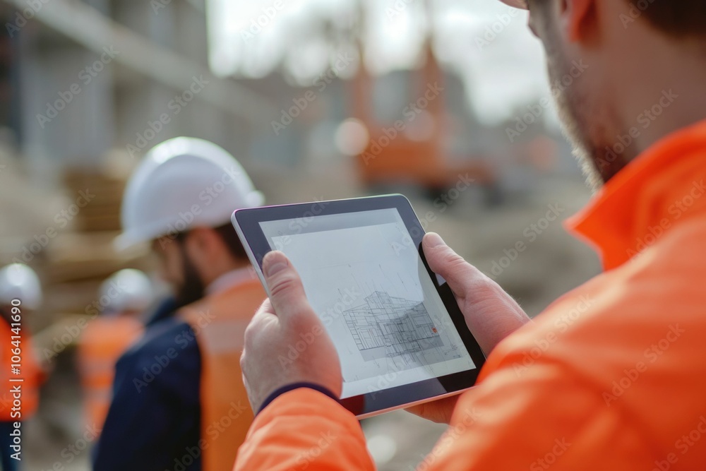 Poster everyone needs to be on the same page. shot of a group of architects using a digital tablet at a bui