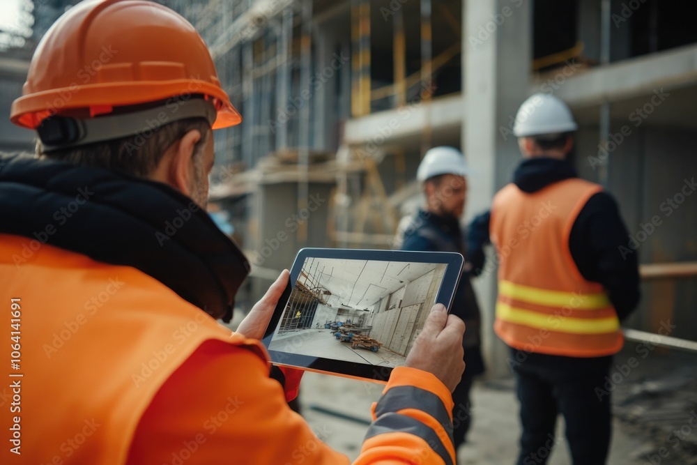 Poster everyone needs to be on the same page. shot of a group of architects using a digital tablet at a bui