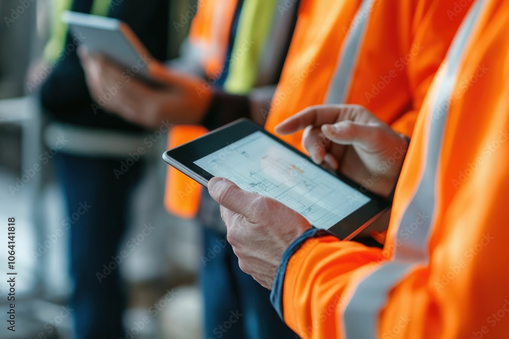Poster everyone needs to be on the same page. shot of a group of architects using a digital tablet at a bui