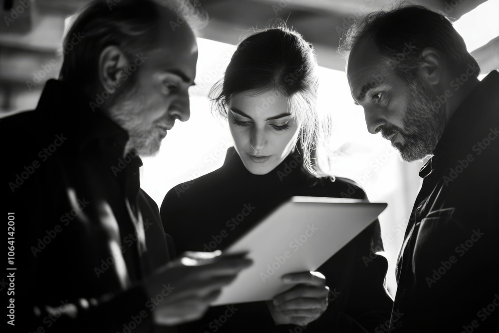 Poster everyone needs to be on the same page. shot of a group of architects using a digital tablet at a bui