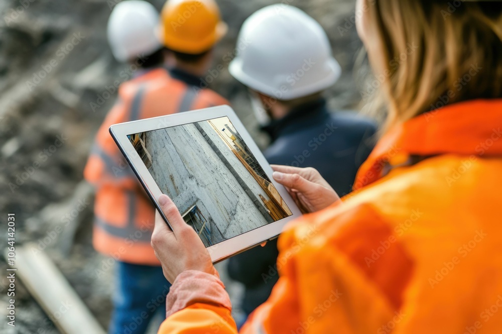 Poster everyone needs to be on the same page. shot of a group of architects using a digital tablet at a bui