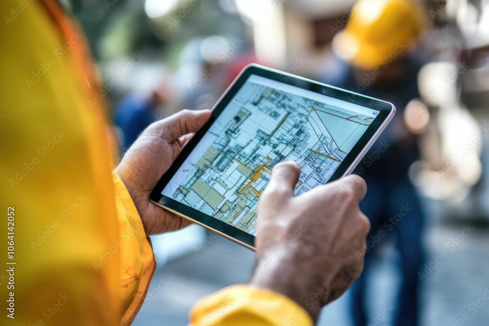 Poster everyone needs to be on the same page. shot of a group of architects using a digital tablet at a bui