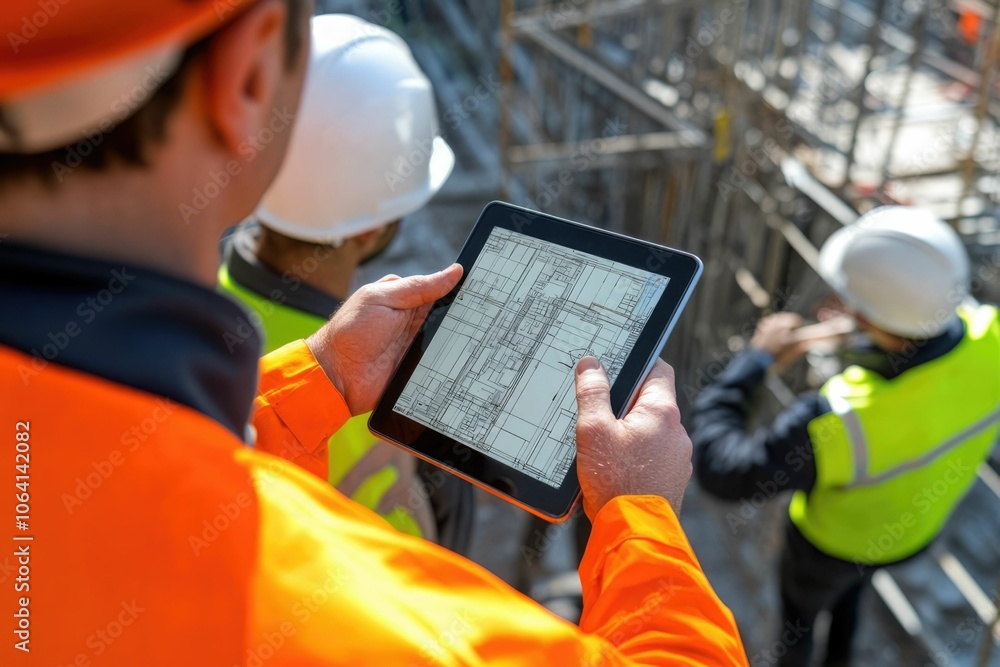 Poster everyone needs to be on the same page. shot of a group of architects using a digital tablet at a bui
