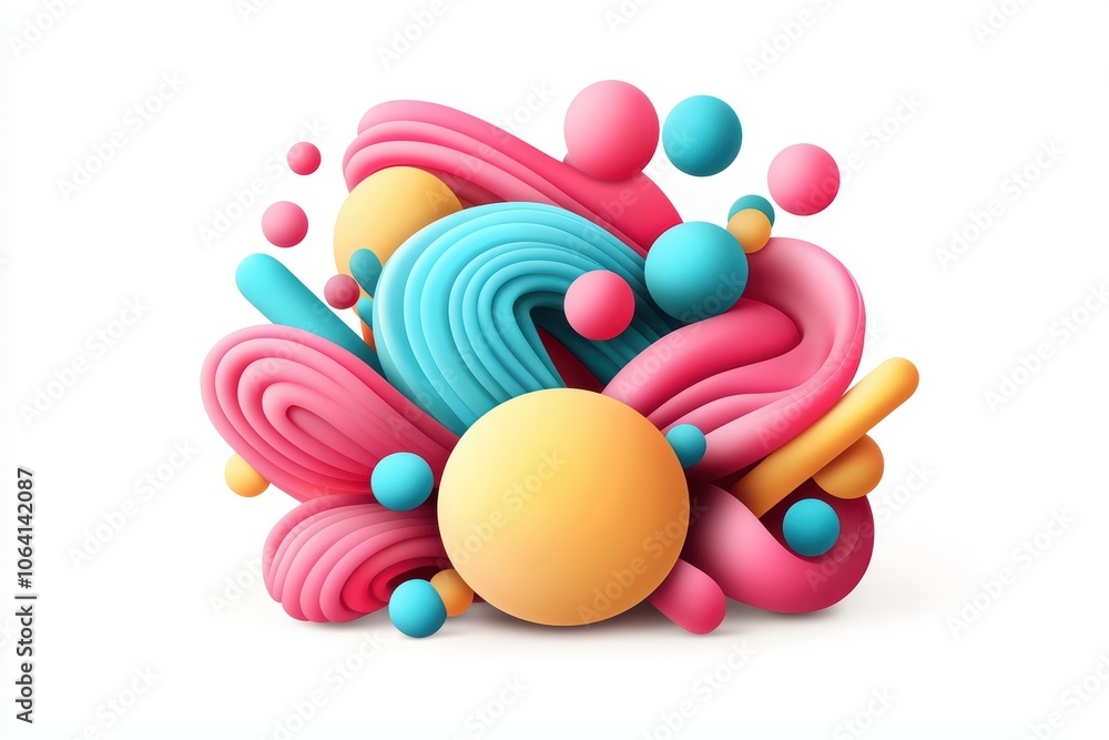 Poster colorful abstract shapes and curves create a dynamic visual composition, isolated on a white backgro