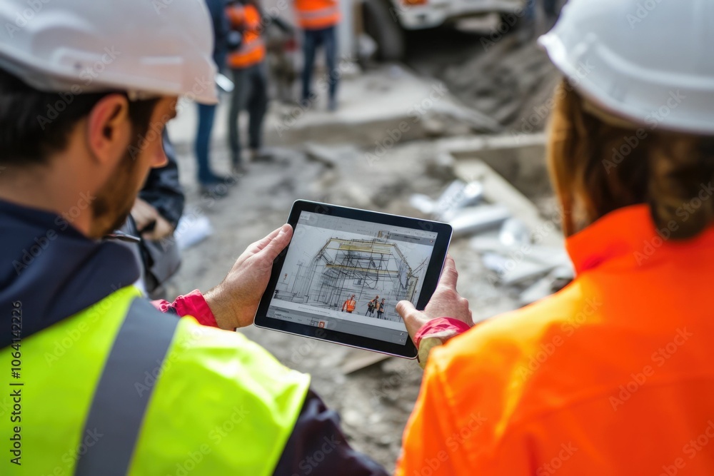 Poster everyone needs to be on the same page. shot of a group of architects using a digital tablet at a bui
