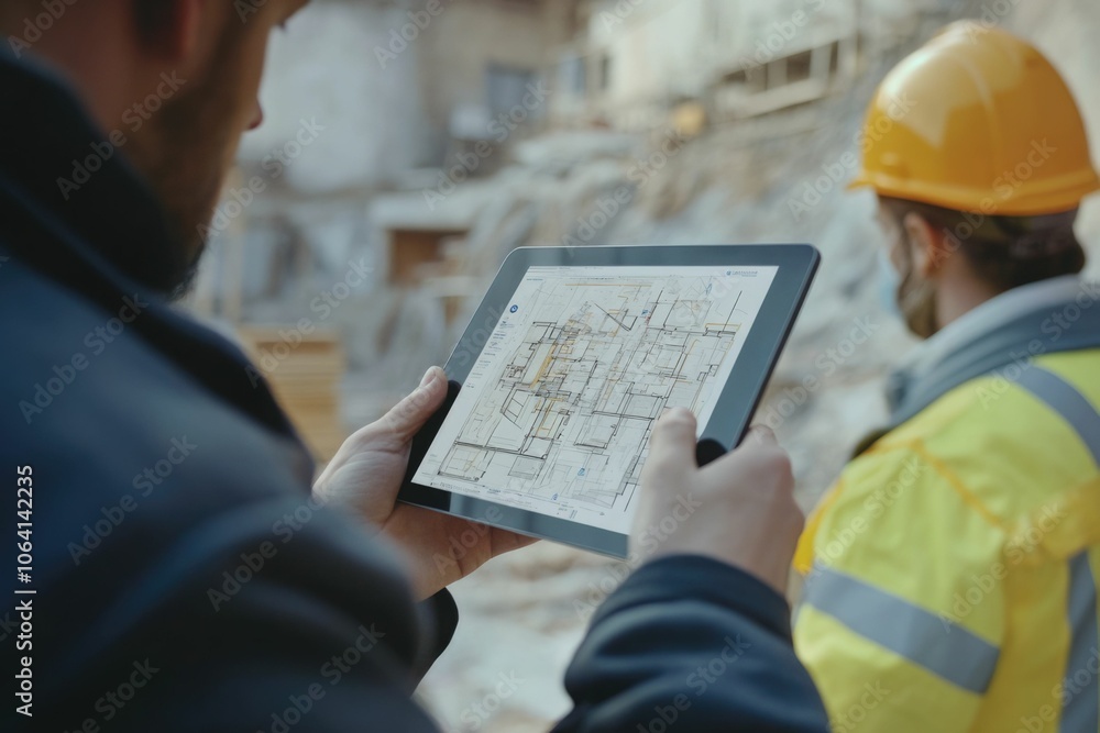 Poster everyone needs to be on the same page. shot of a group of architects using a digital tablet at a bui