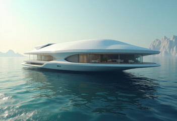 Obraz premium floating homes showcase futuristic architecture distant ocean planet artificial life support systems