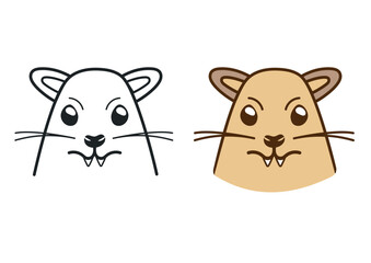 Fototapeta premium Vector rock hyrax, dassie, face animal illustration in flat outline style, mascot design. Illustration for kids, zoology, coloring page 