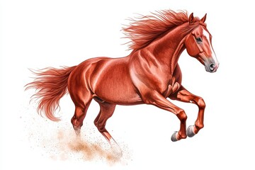 Dynamic running horse illustration on a white isolated background.