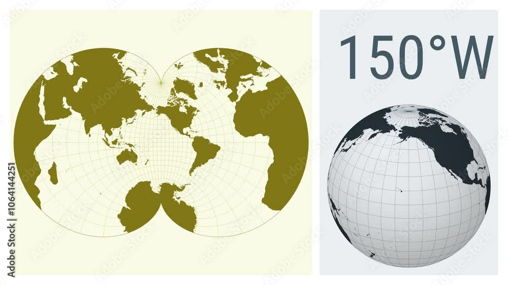 Poster world map animation. eisenlohr conformal projection. solid color style. animated world map in eisenl