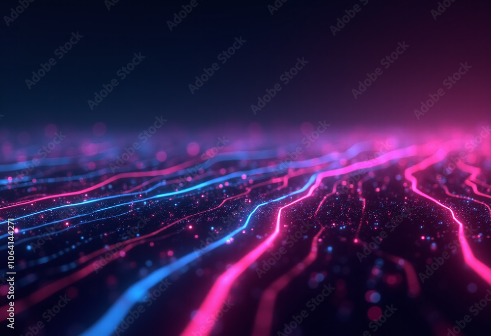 Poster futuristic neon glowing lines create high tech abstract background
