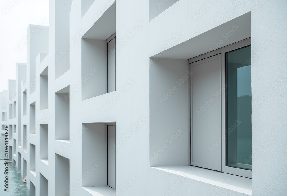 Poster minimalist building features modern geometric window design abstract architectural background
