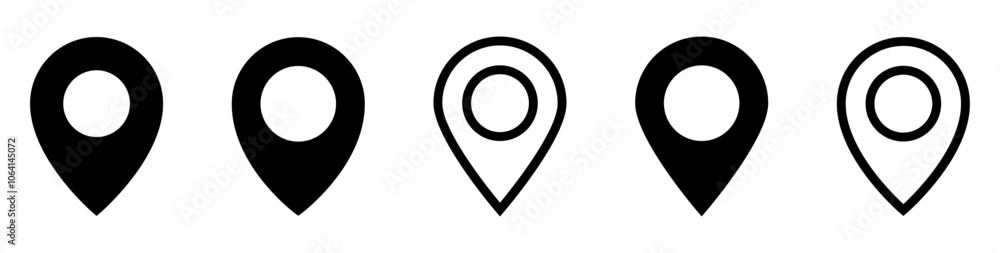 Poster location map pointer icon, place pin marker sign - red gps map pointers in flat style, destination symbols. location pin line icon, Navigation sign