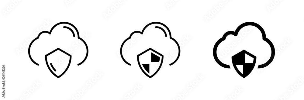 Poster Cloud shield icon or security shield protection icon , cloud Secure vector line icon set. editable stroke