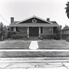 black and white suburban home front yard landscape photography