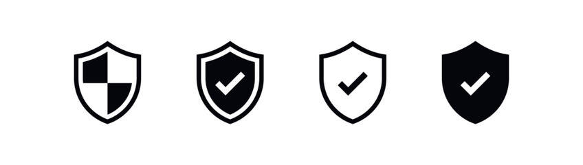 Shield check mark icon or security shield protection icon with tick symbol