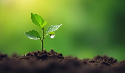 Naklejka premium sapling emerges tiny water drop symbolizing growth advanced agricultural technology low poly design features