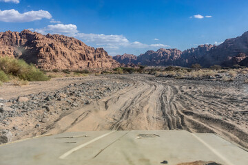Sandy track through Wadi Disah canyon, Saudi Arabia