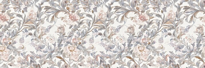 A delicate vintage floral pattern in soft muted colors, inspired by classic wallpaper designs, for an elegant, timeless look.
