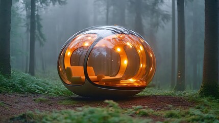 A futuristic scene unfolds in the dense forest as robots methodically build a traditional wooden shelter, harmoniously balancing technology with nature.