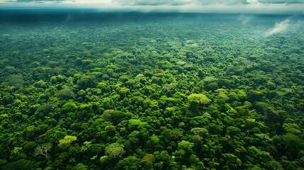 Obraz premium Aerial view of Amazon rainforest in Brazil, South America. Green forest. Bird's-eye view. 
