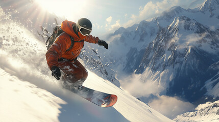 Snowboarder on Mountain Slope