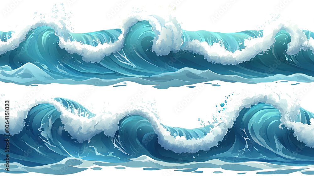 Poster blue ocean waves crashing with white foam under a clear sky generative ai