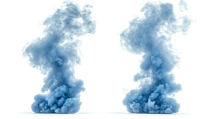 Blue Smoke Clouds Rising Dramatically in a White Background Setting Generative AI