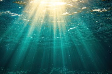 Beneath the Surface of a Serene Ocean, Sunlight Filters Through the Water at Midday, Creating a Tranquil Atmosphere