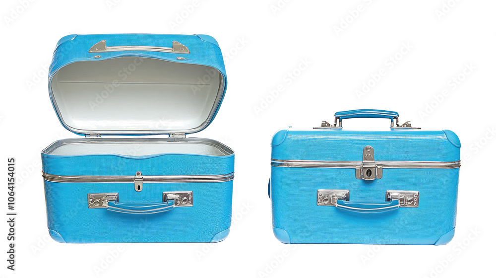 Aufkleber two blue suitcases open and closed on a white background generative ai