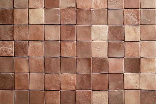 Natural Earthy Tones of Square Tiles Arranged in a Grid Pattern on a Wall in a Modern Interior Design Space