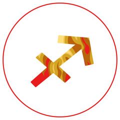 Sagittarius zodiac sign, linear icon of horoscope symbol in round frame in fire element style