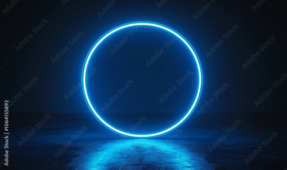 Aufkleber a glowing geometric circle in neon blue captivates attention with its sharp contrast against the dar