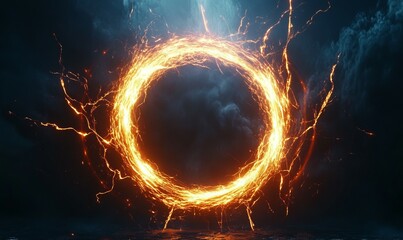 A glowing circular portal with electric sparks radiating outward, set against a dark background.