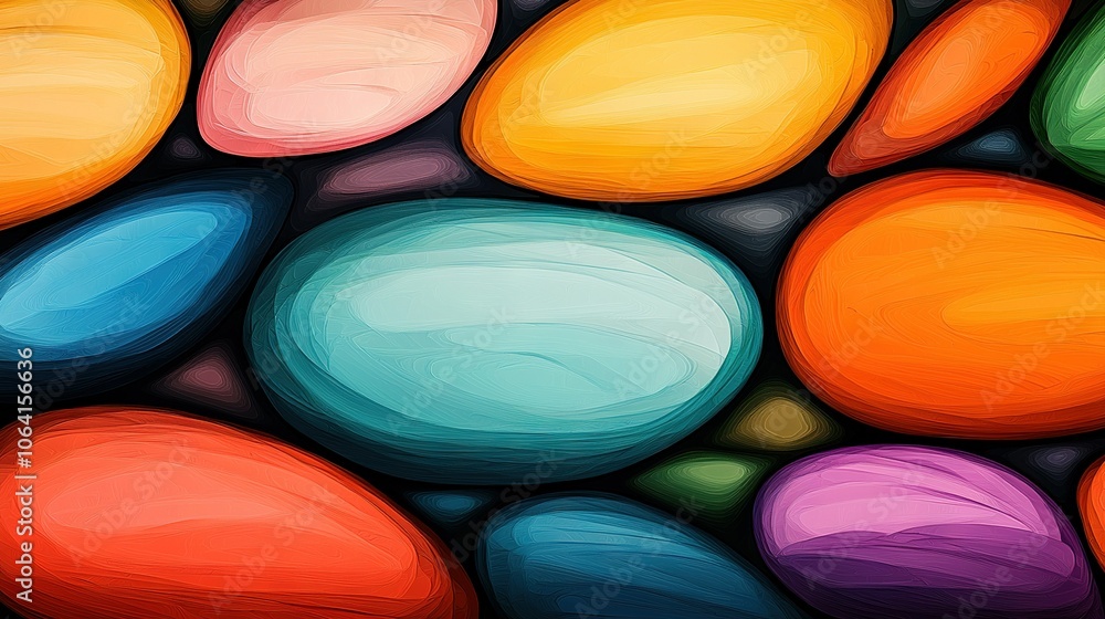 Aufkleber a painting of a cluster of multicolored boulders stacked atop one another in the form of a sphere